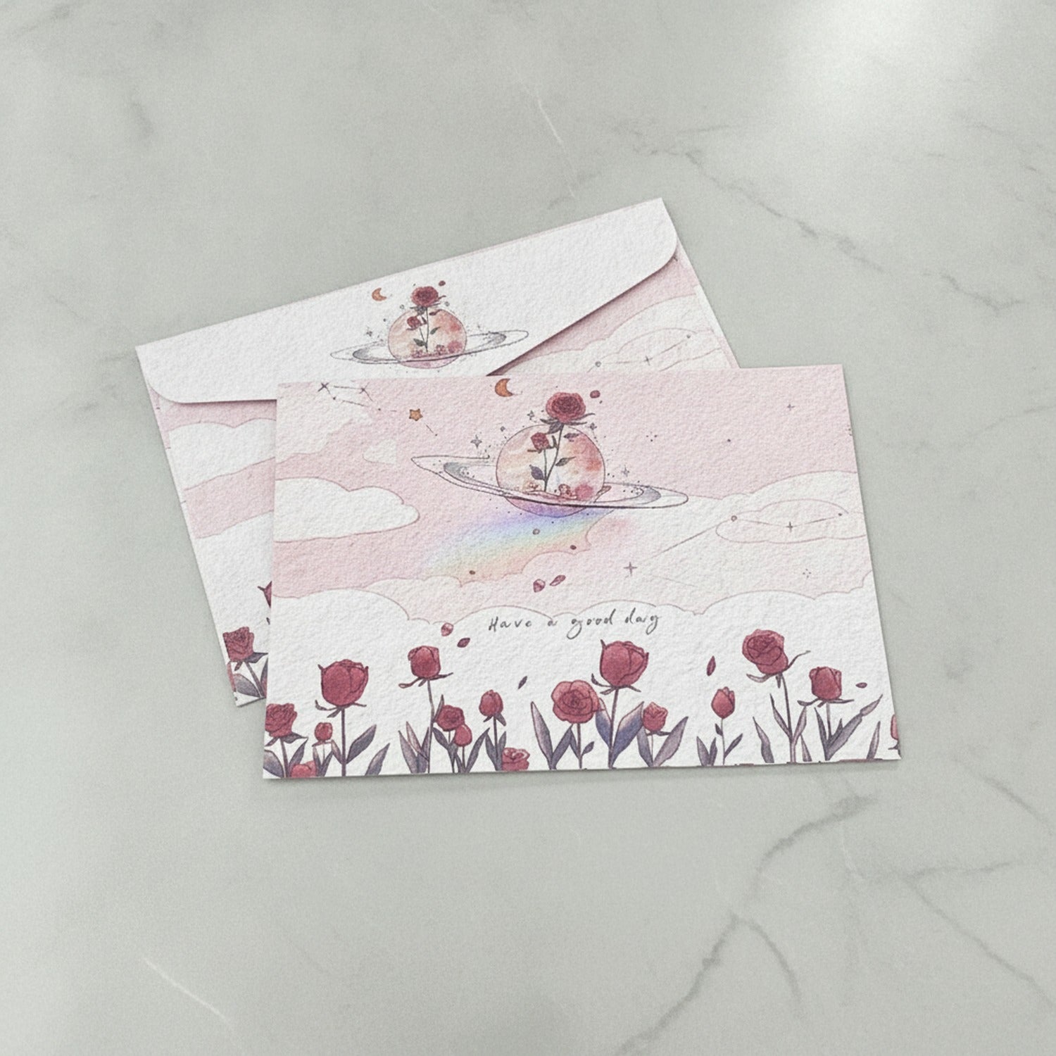 Pink Rose Flower Letter Writing Pad Set