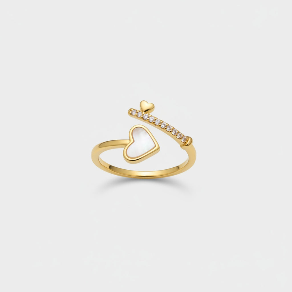 Gold Heart Charm Ring Set with Crystals