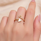 Gold Heart Charm Ring Set with Crystals