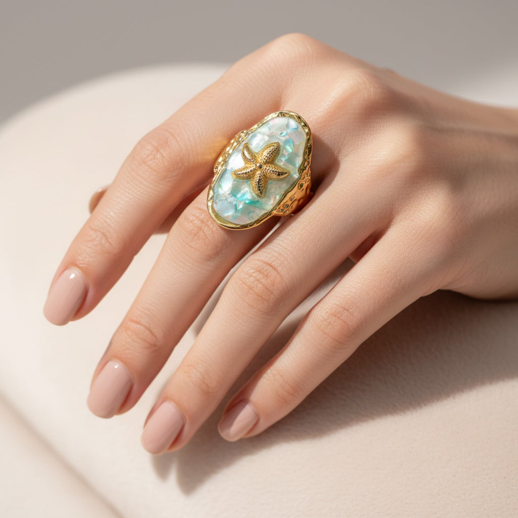 Starfish Gold Ring With Opal Stone