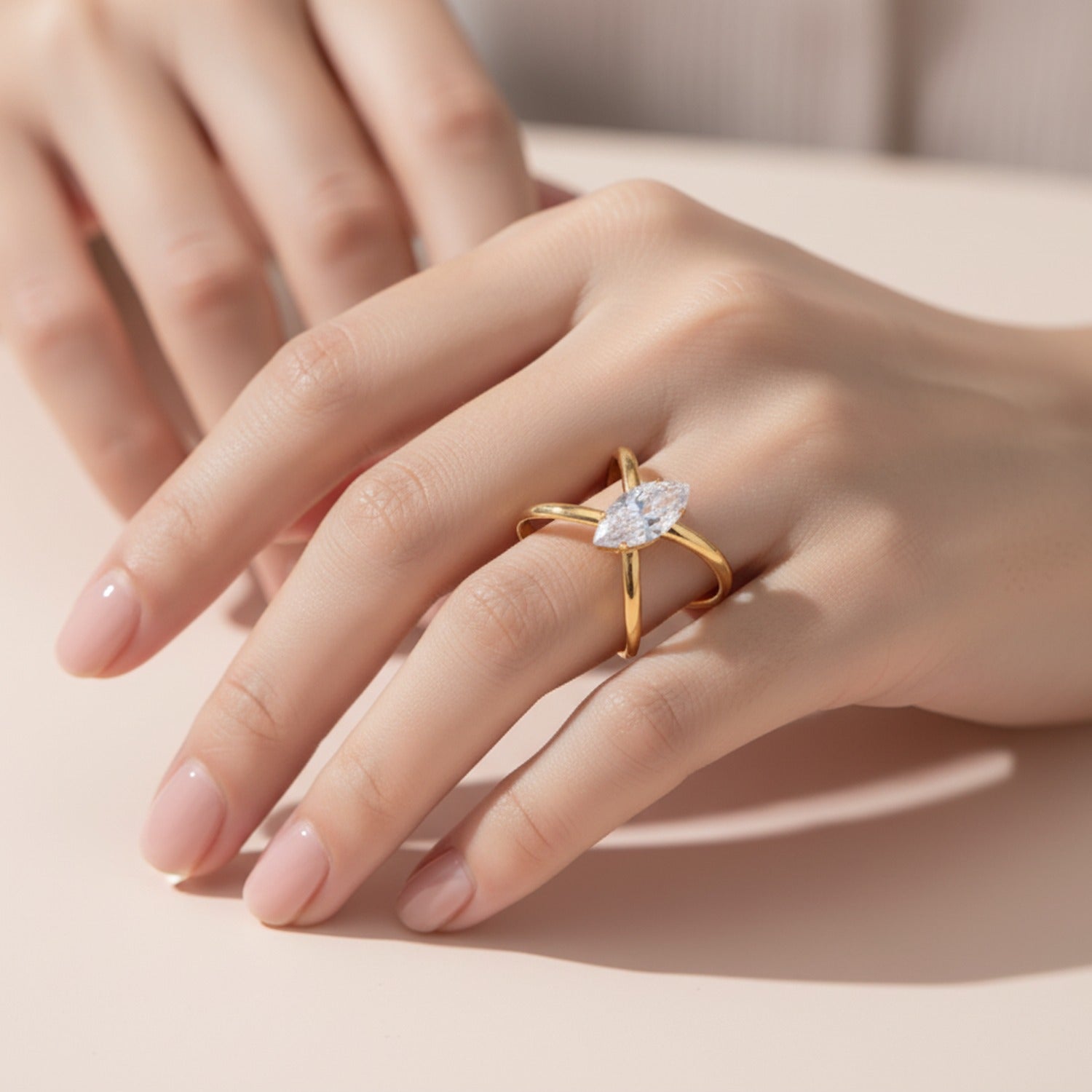 Gold Marquise Crystal Statement Ring