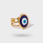 Gold Evil Eye Ring with Blue Center