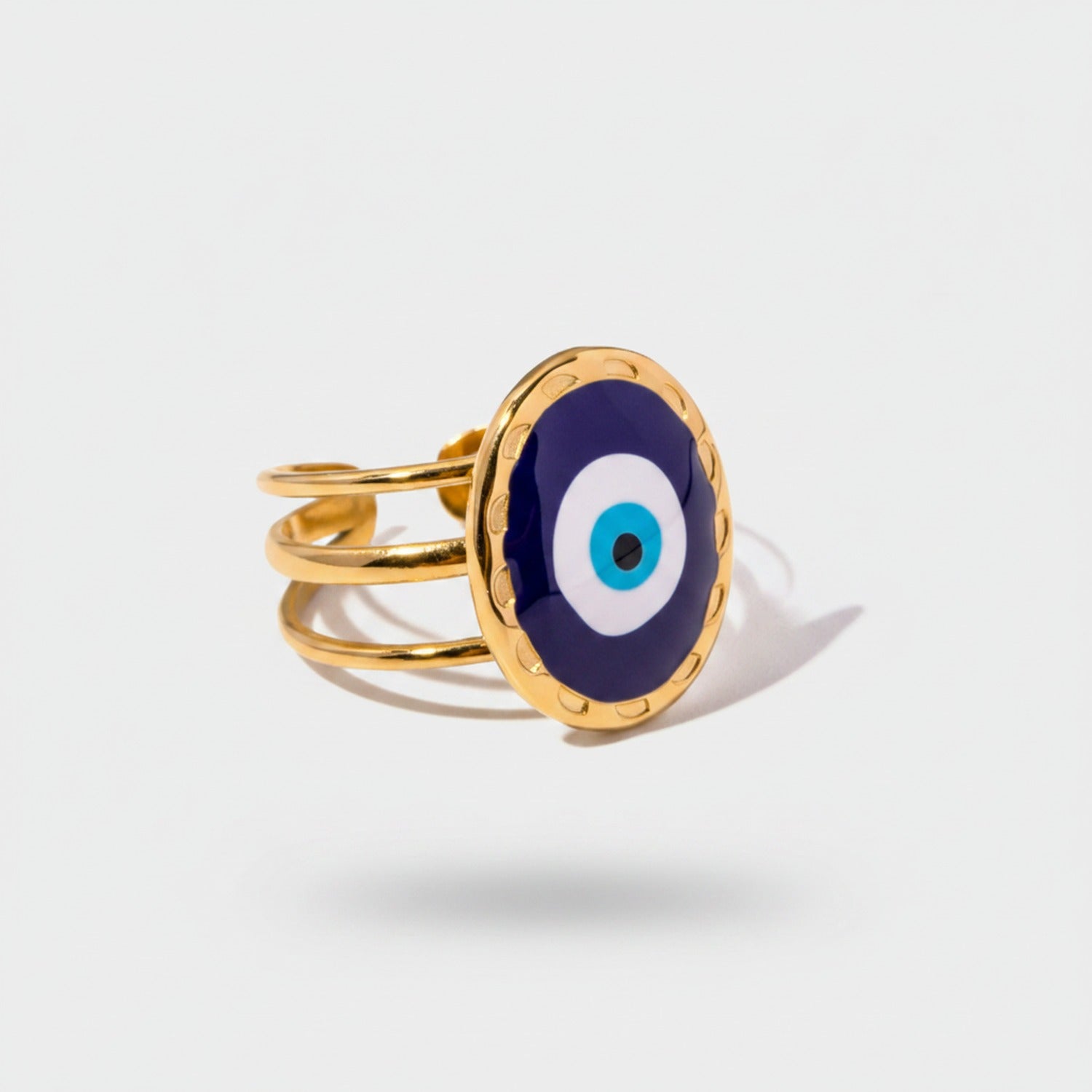 Gold Evil Eye Ring with Blue Center