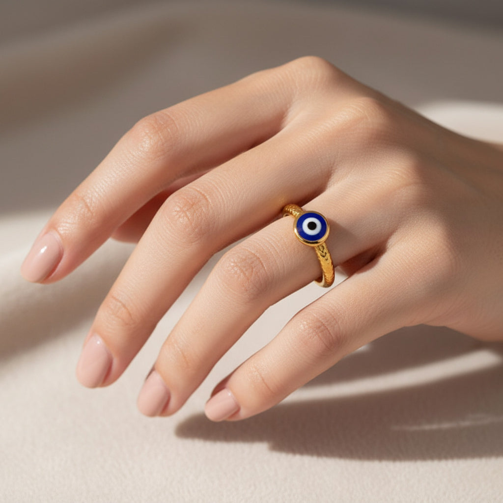 Gold Evil Eye Ring With Textured Band