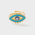 Blue Evil Eye Gold Beaded Ring