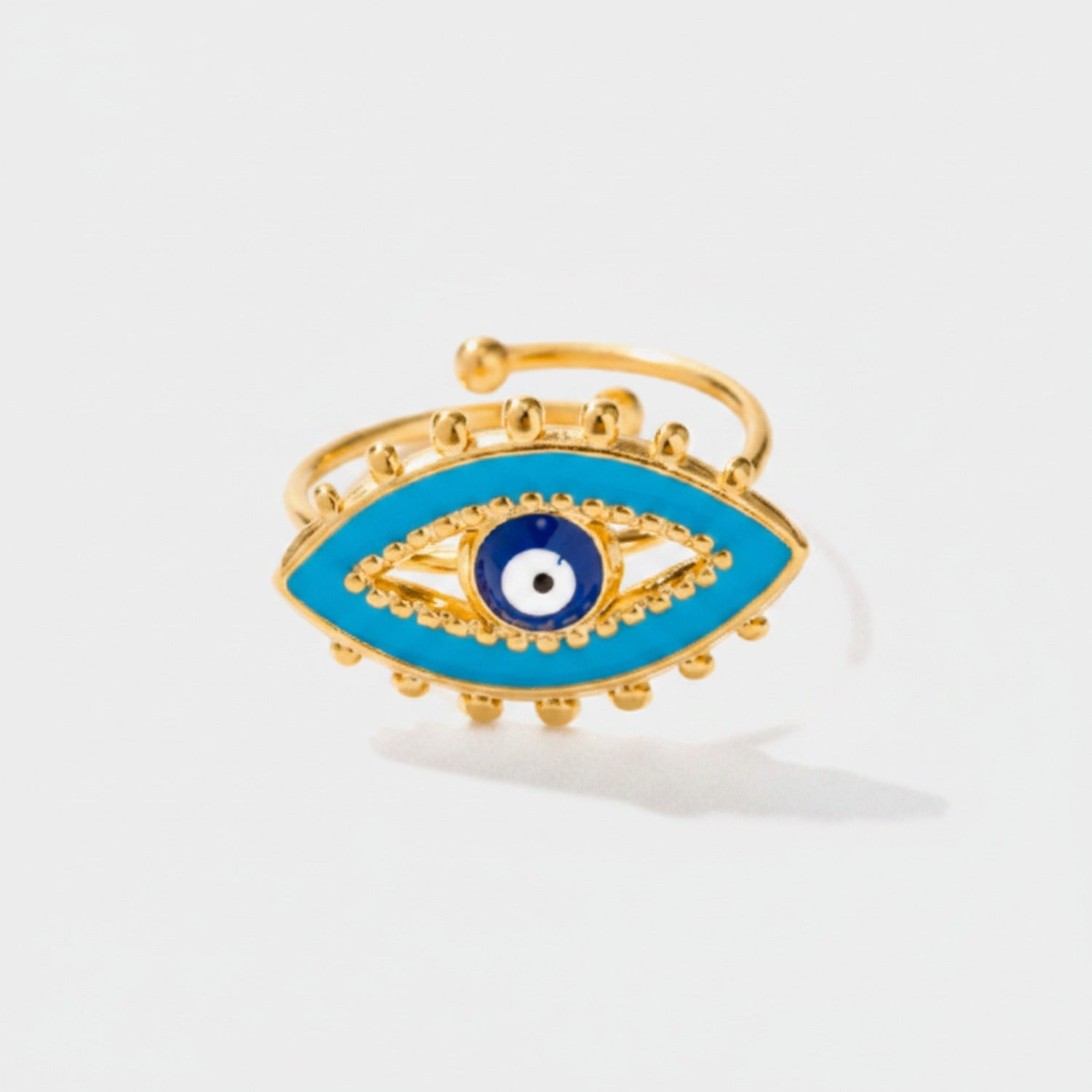Blue Evil Eye Gold Beaded Ring