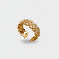Gold Rhinestone Flower Open Ring Set