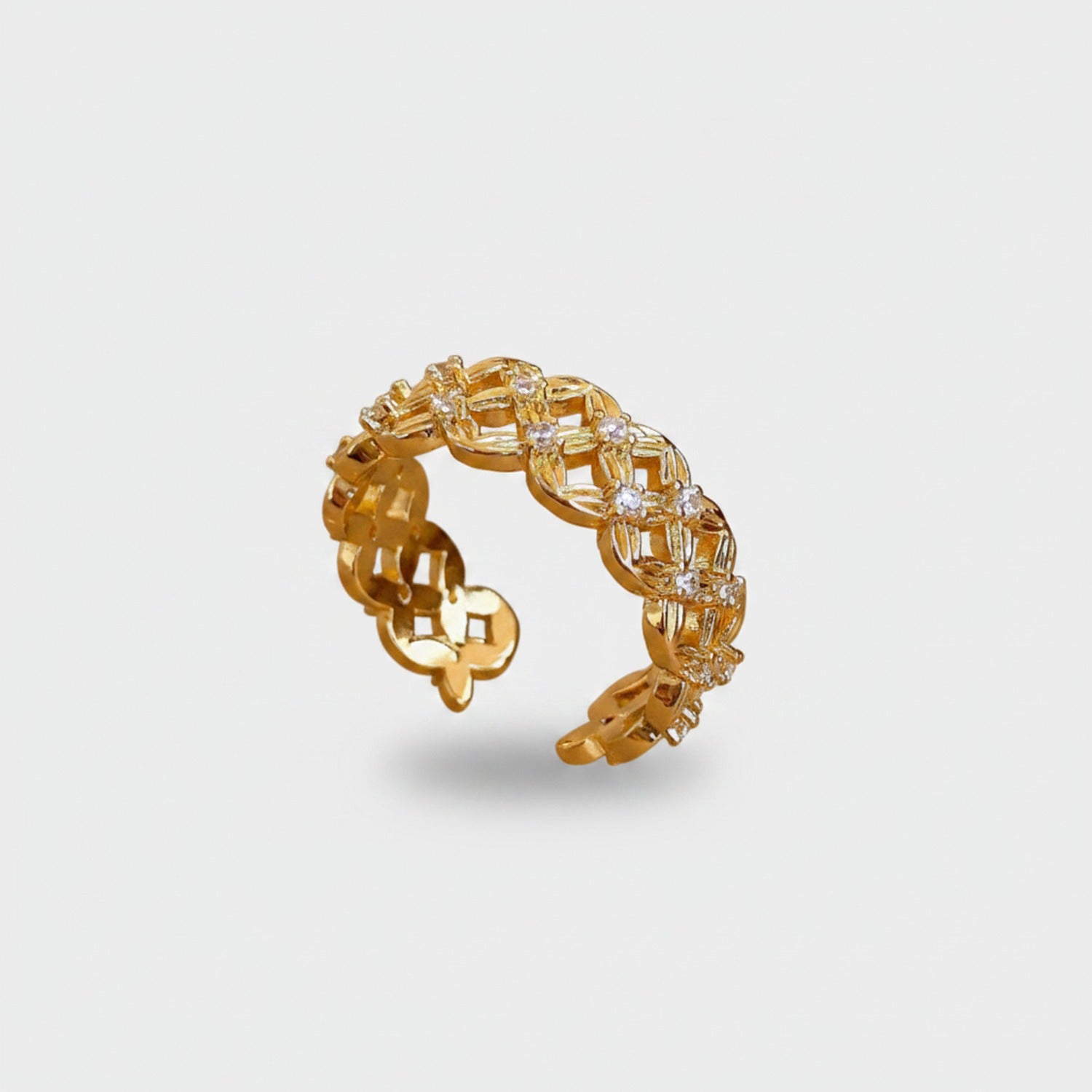 Gold Rhinestone Flower Open Ring Set