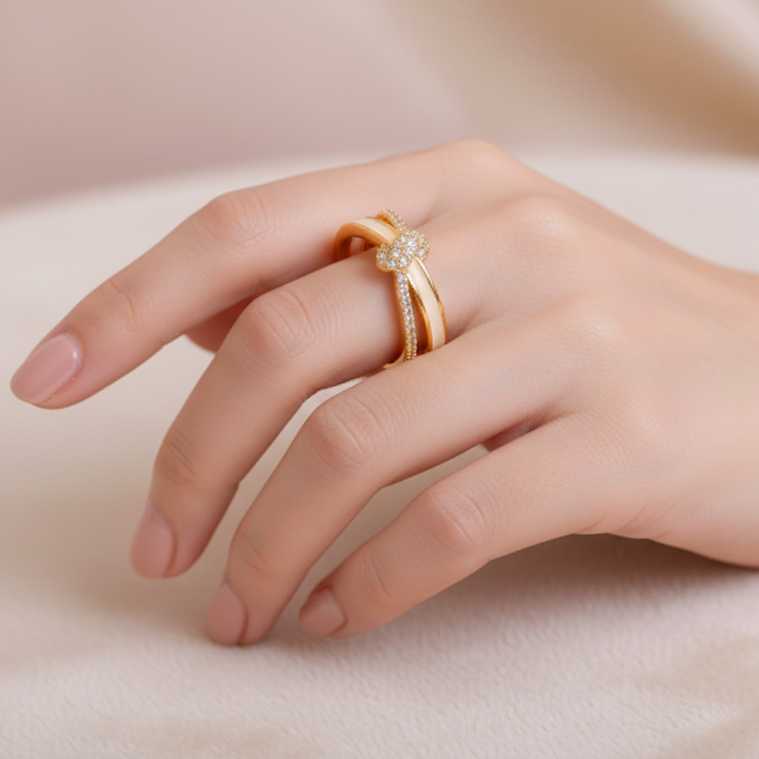 Gold Rhinestone Bow Ring Set Stack