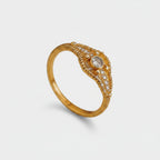 Gold Beaded Statement Ring With Rhinestone Center