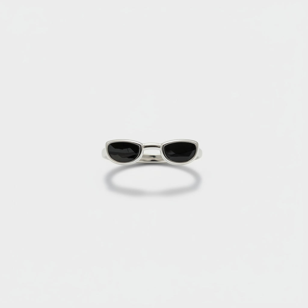 Oval Black Lens Sunglasses Ring Set