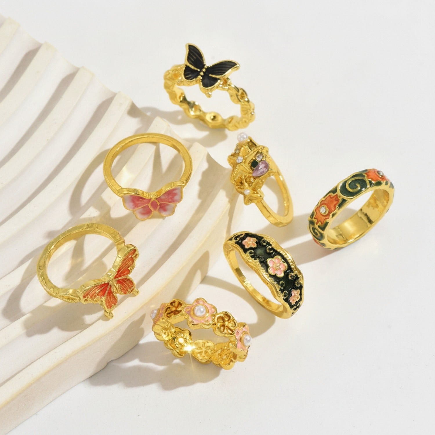Gold Butterfly Flower Ring Set Collection