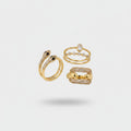Gold Rhinestone Ring Set With Black Stone Details