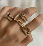 Gold Rhinestone Ring Set With Black Stone Details – jewelry (view 1)