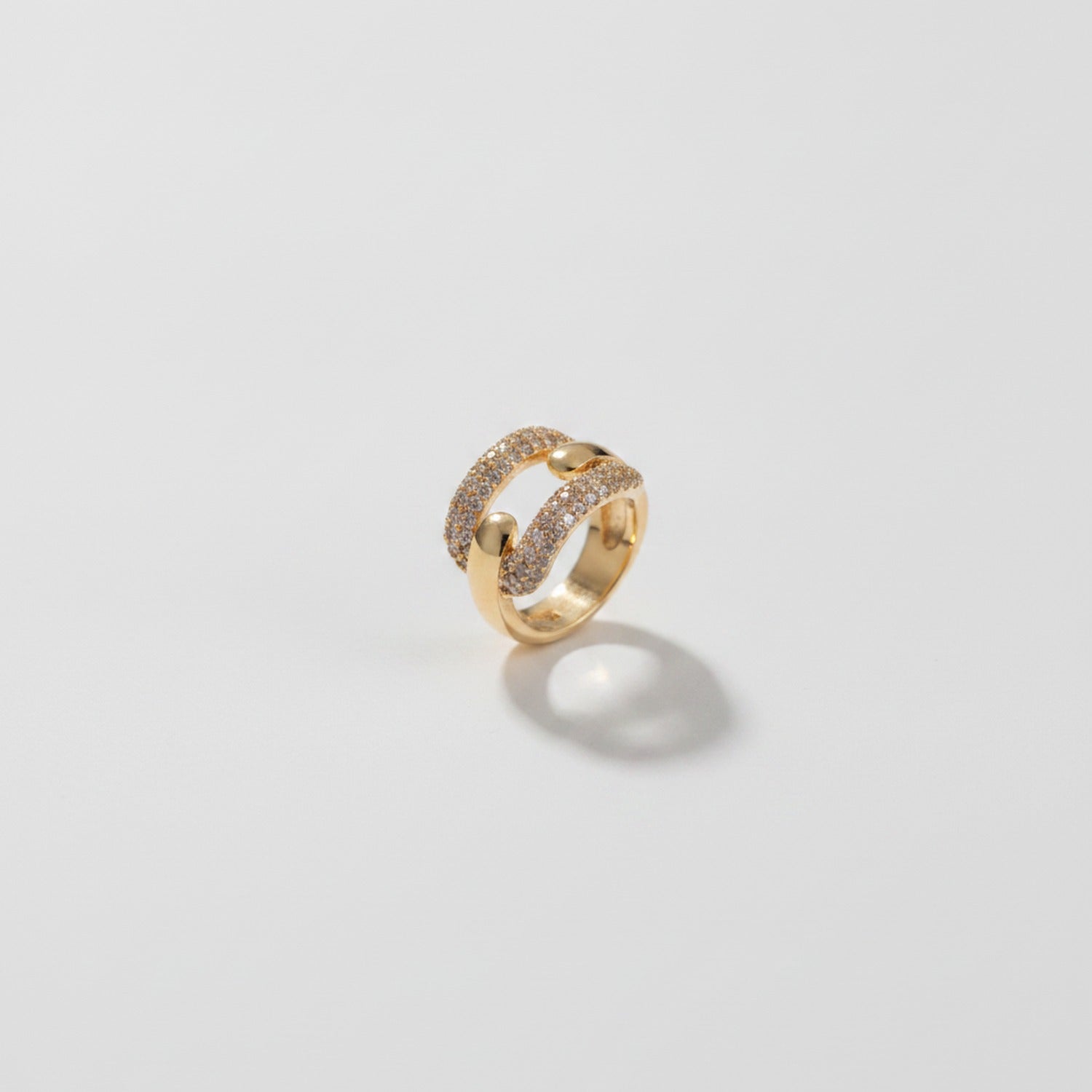Gold Rhinestone Ring Set With Black Stone Details