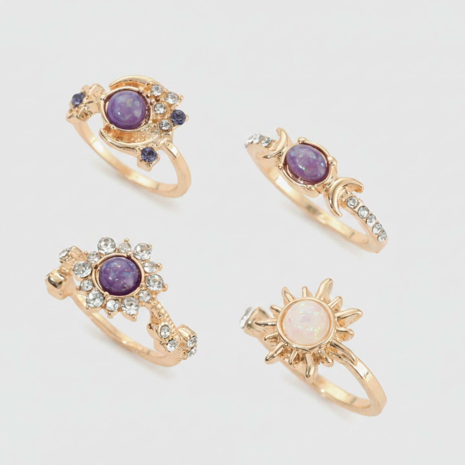 Celestial Amethyst & Opal Rhinestone Ring Set