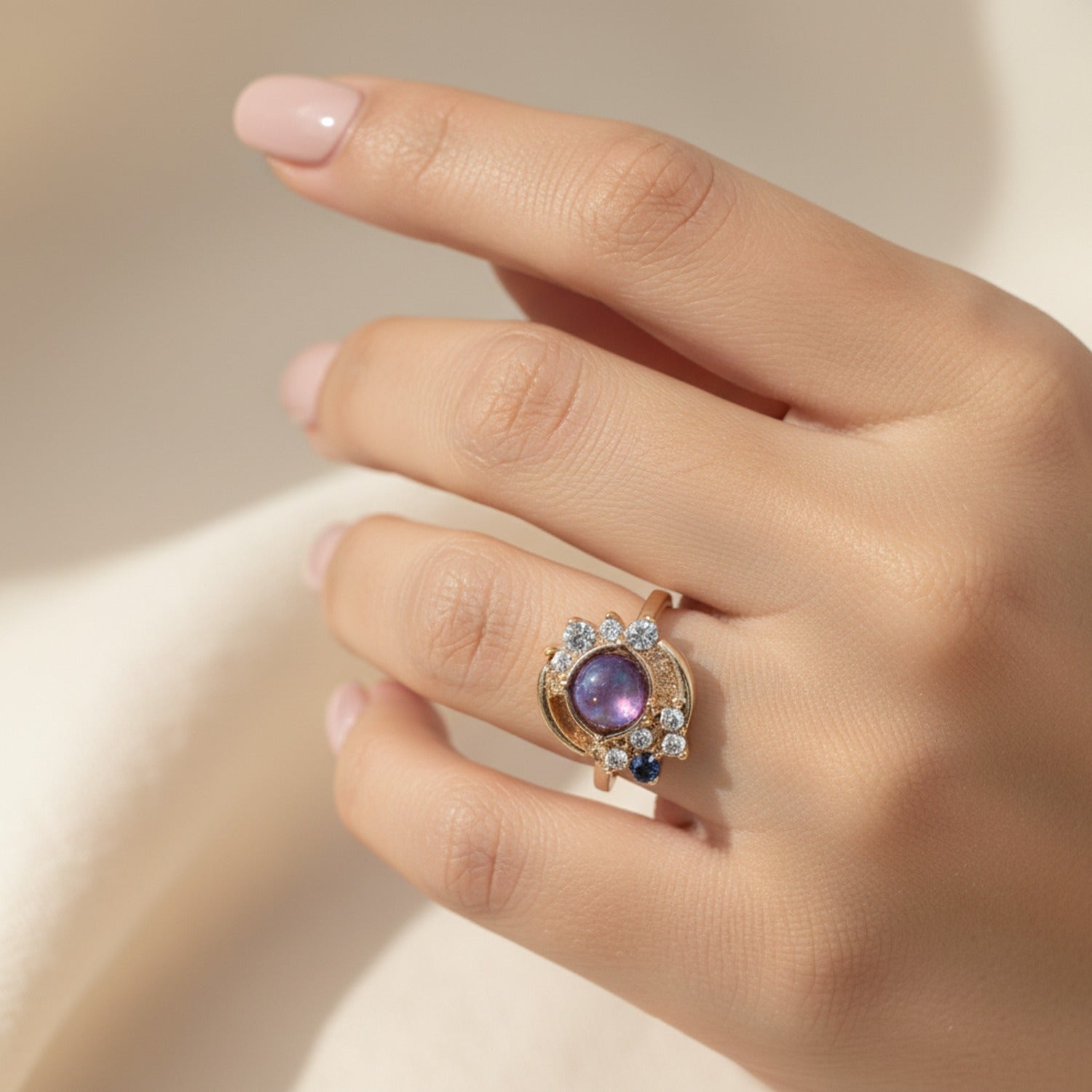 Celestial Amethyst & Opal Rhinestone Ring Set – jewelry (view 2)