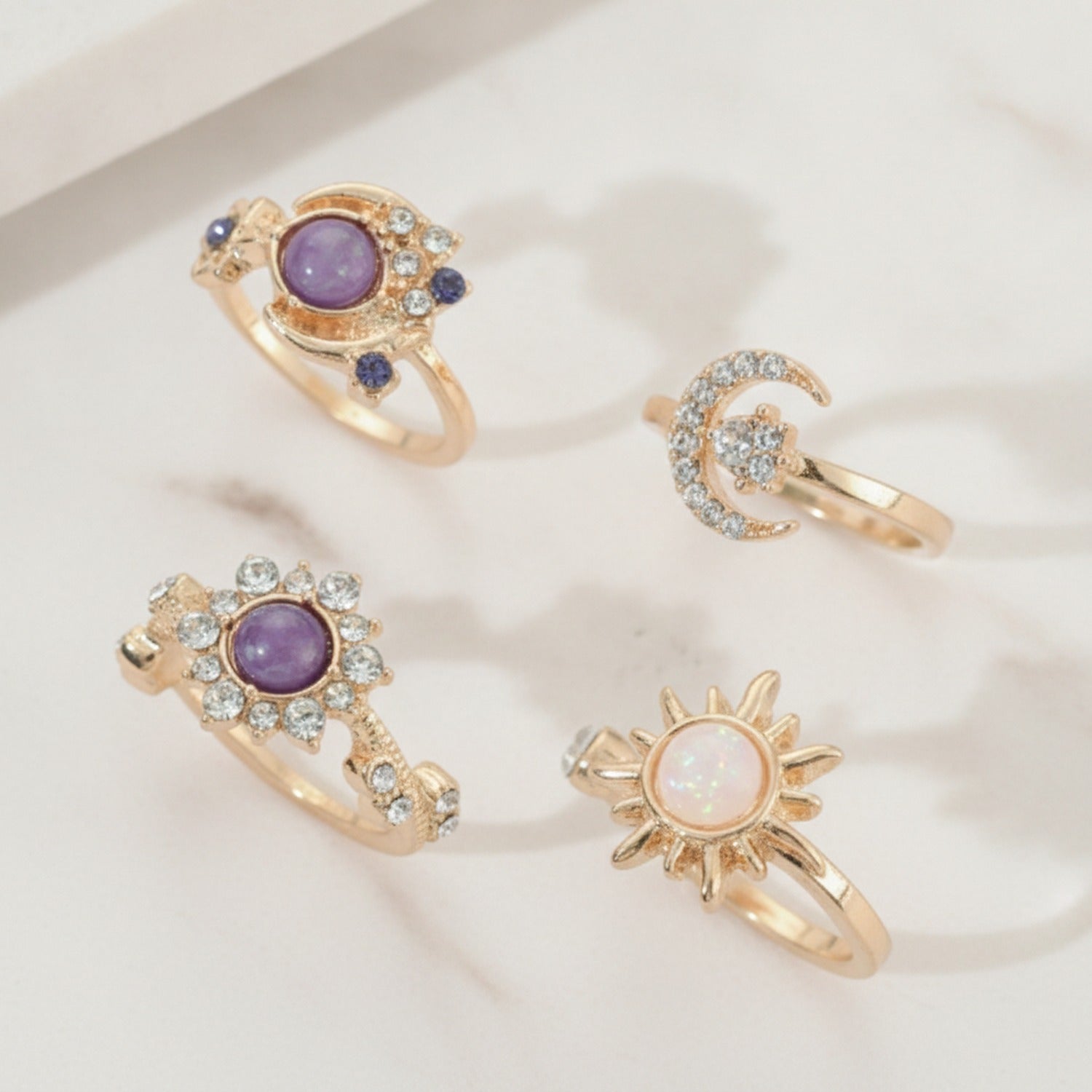 Celestial Amethyst & Opal Rhinestone Ring Set