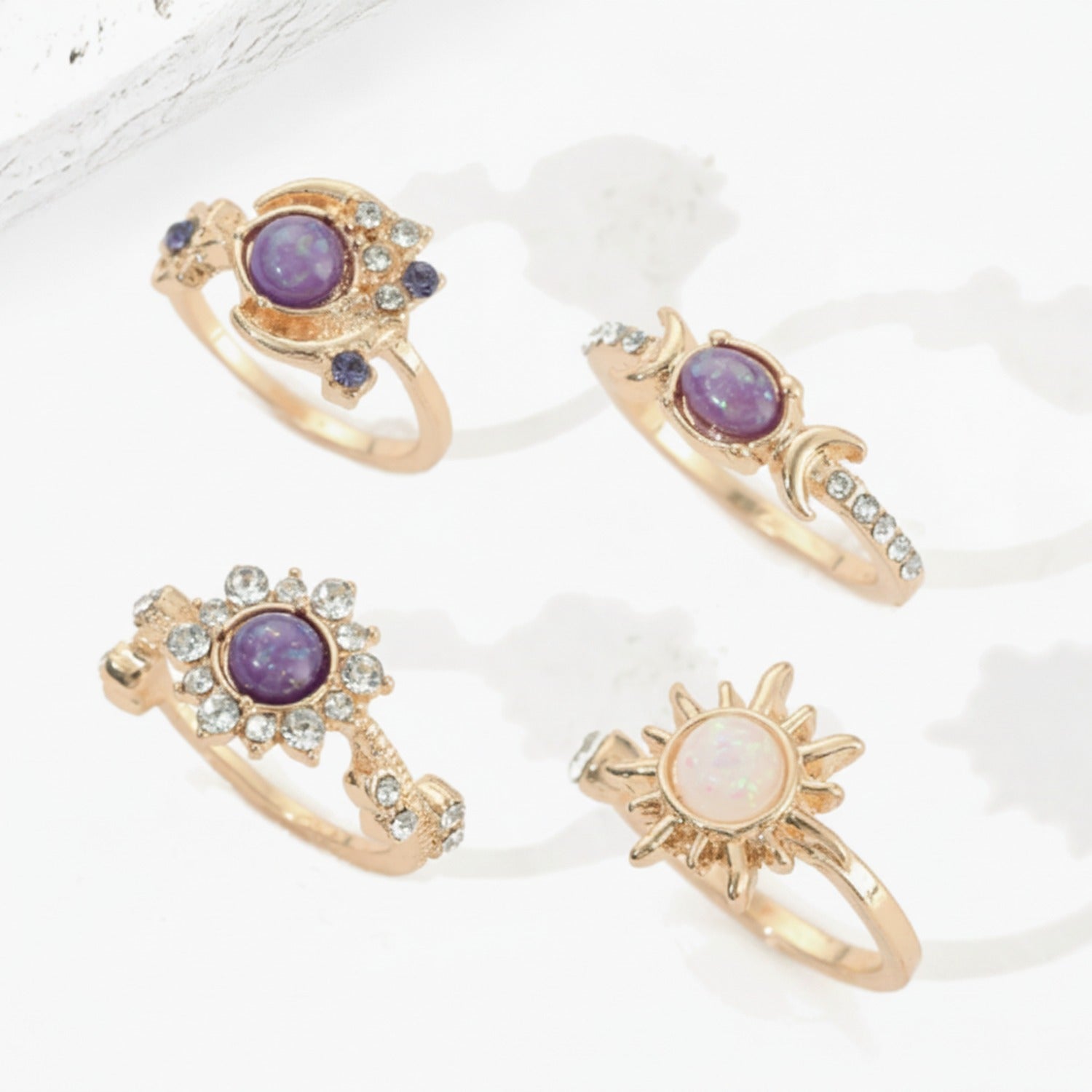 Celestial Amethyst & Opal Rhinestone Ring Set
