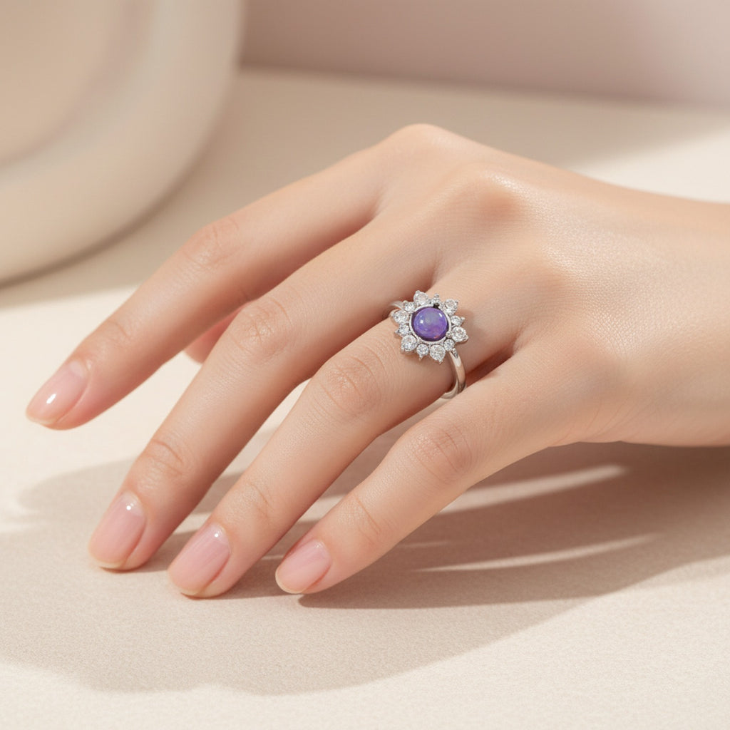 Celestial Purple Amethyst Moon Star Ring Set