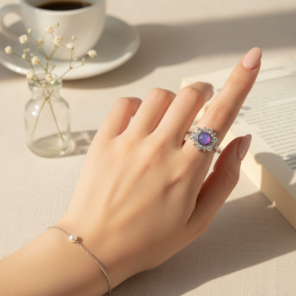 Celestial Purple Amethyst Moon Star Ring Set – jewelry (view 2)