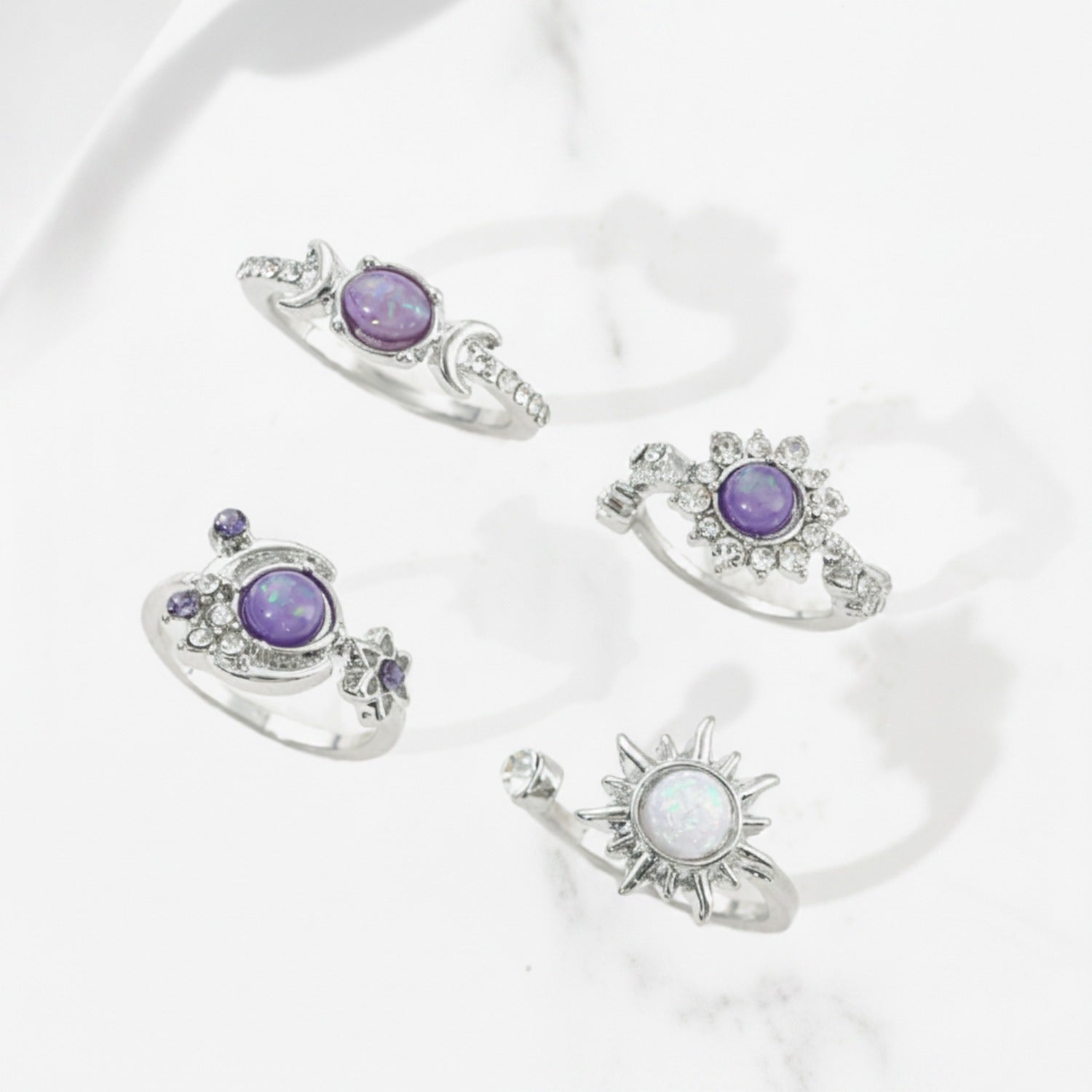 Celestial Purple Amethyst Moon Star Ring Set
