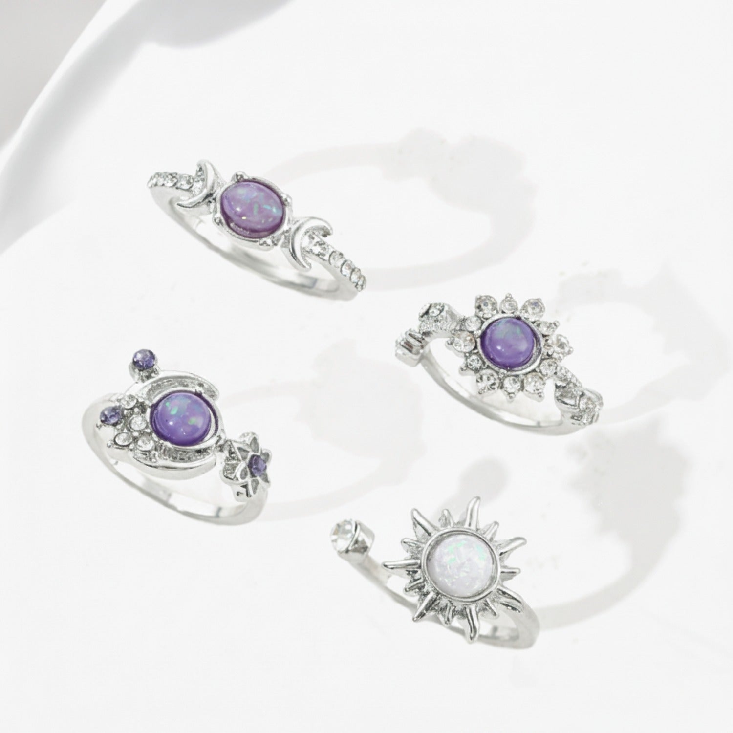 Celestial Purple Amethyst Moon Star Ring Set