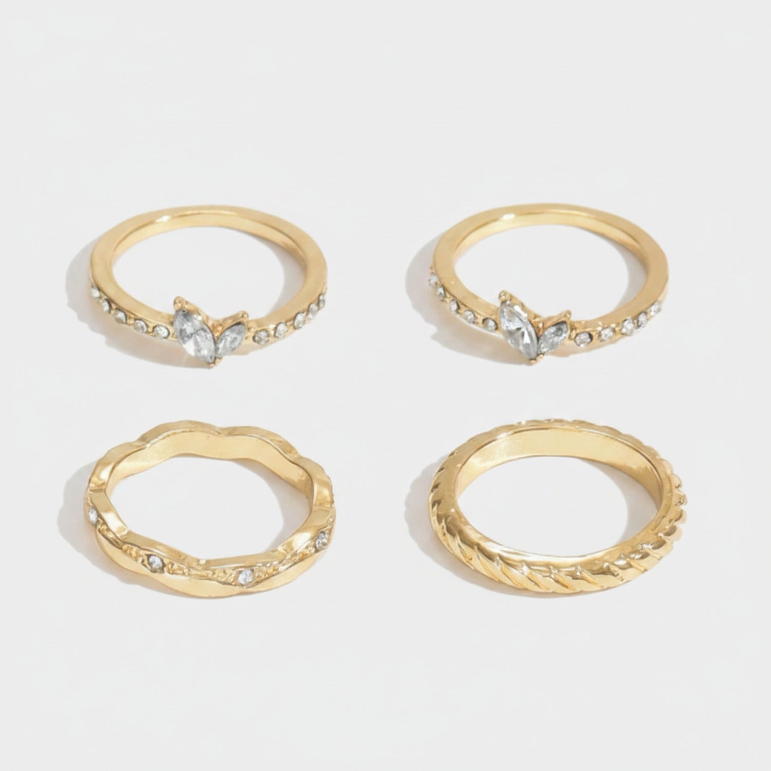 Gold Rhinestone Marquise Ring Set - 4 Pack