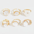 Pearl & Flower Gold Ring Set