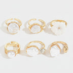 Pearl & Flower Gold Ring Set