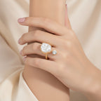 Pearl & Flower Gold Ring Set – jewelry (view 3)