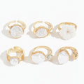 Pearl & Flower Gold Ring Set – jewelry (view 1)