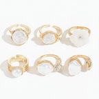 Pearl & Flower Gold Ring Set – jewelry (view 1)