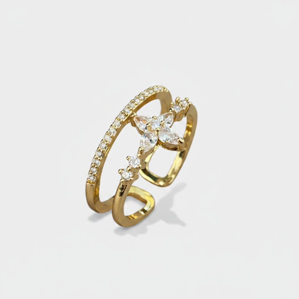 Gold Rhinestone Butterfly Ring Set