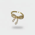 Bow Pearl Drop Ring Gold Rhinestone