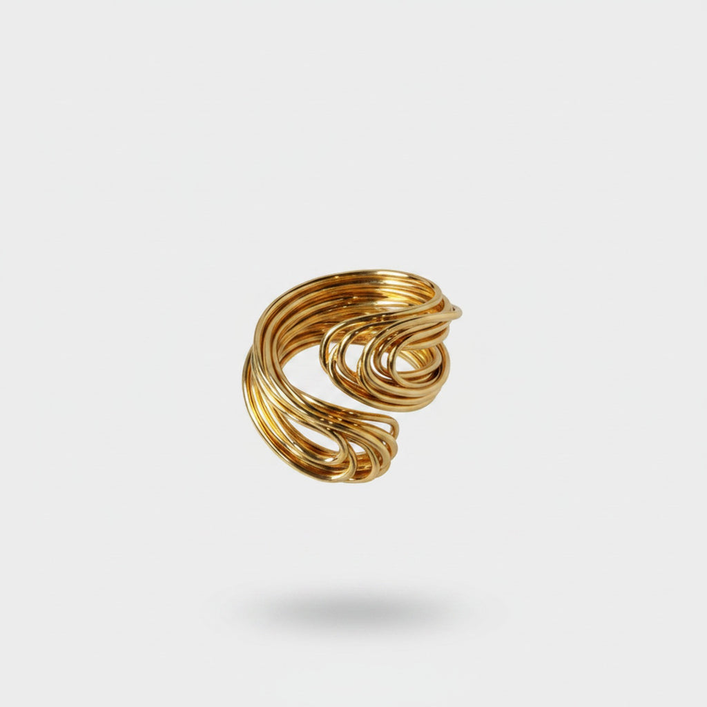 Gold Twisted Wave Statement Ring Set