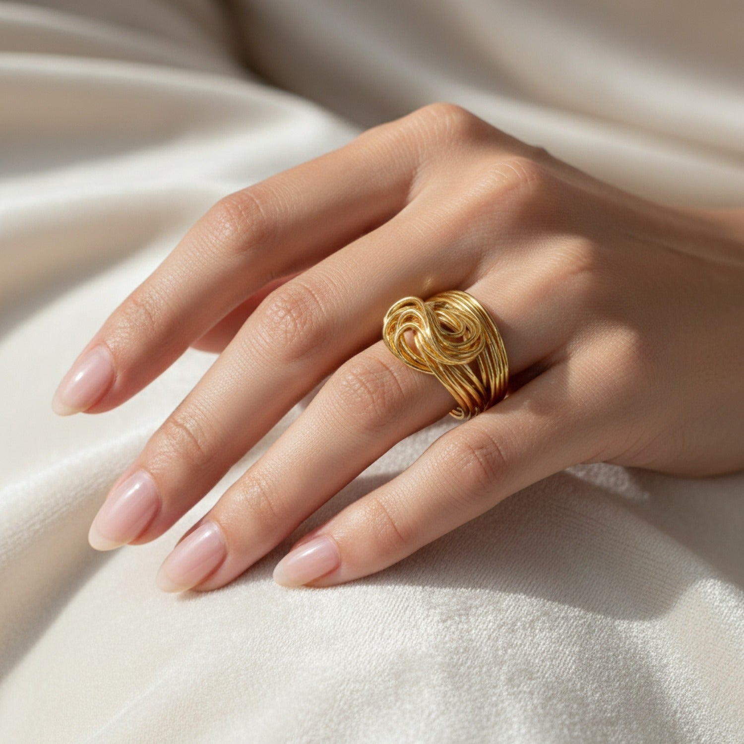 Gold Twisted Wave Statement Ring Set