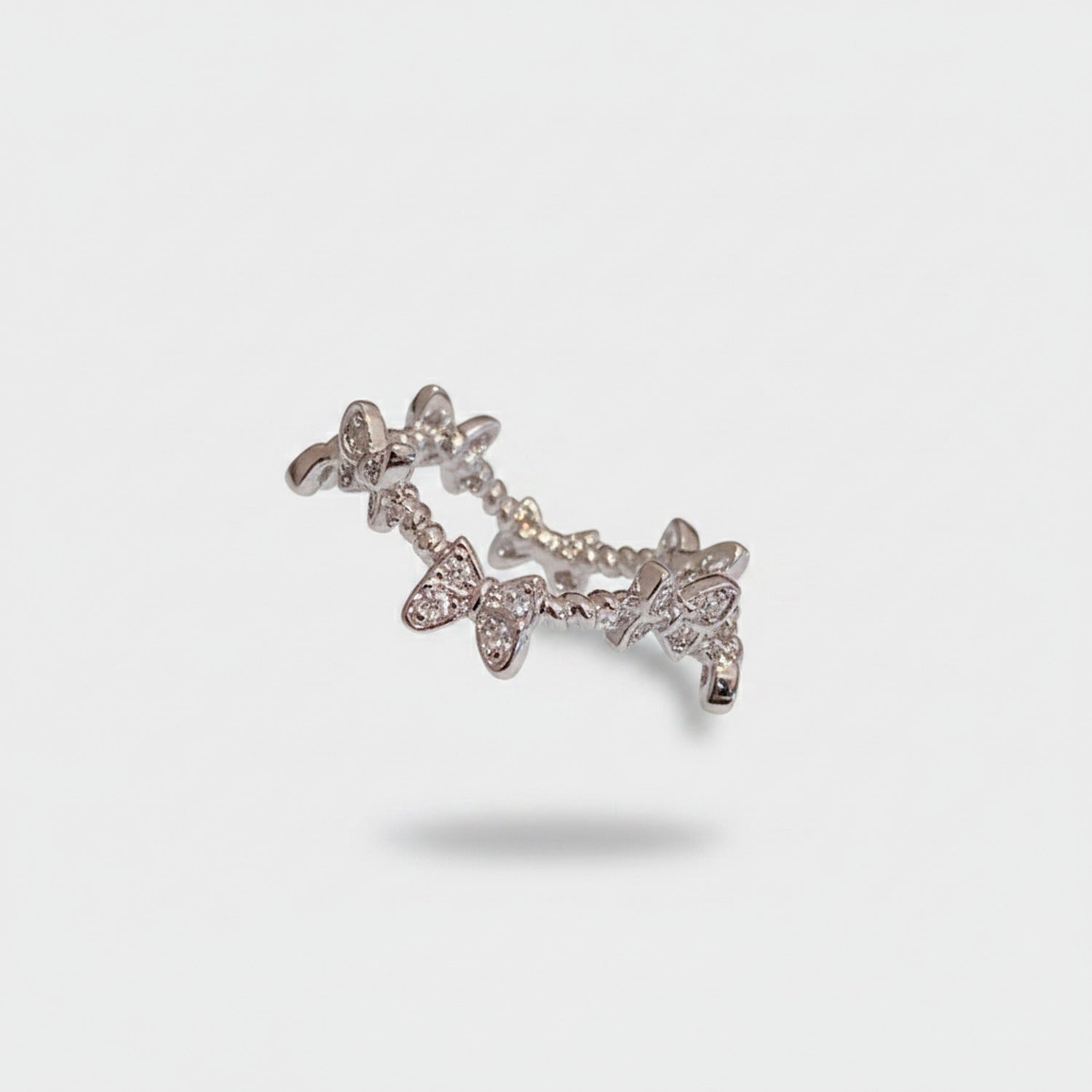 Butterfly Charm Rhinestone Silver Ring Set