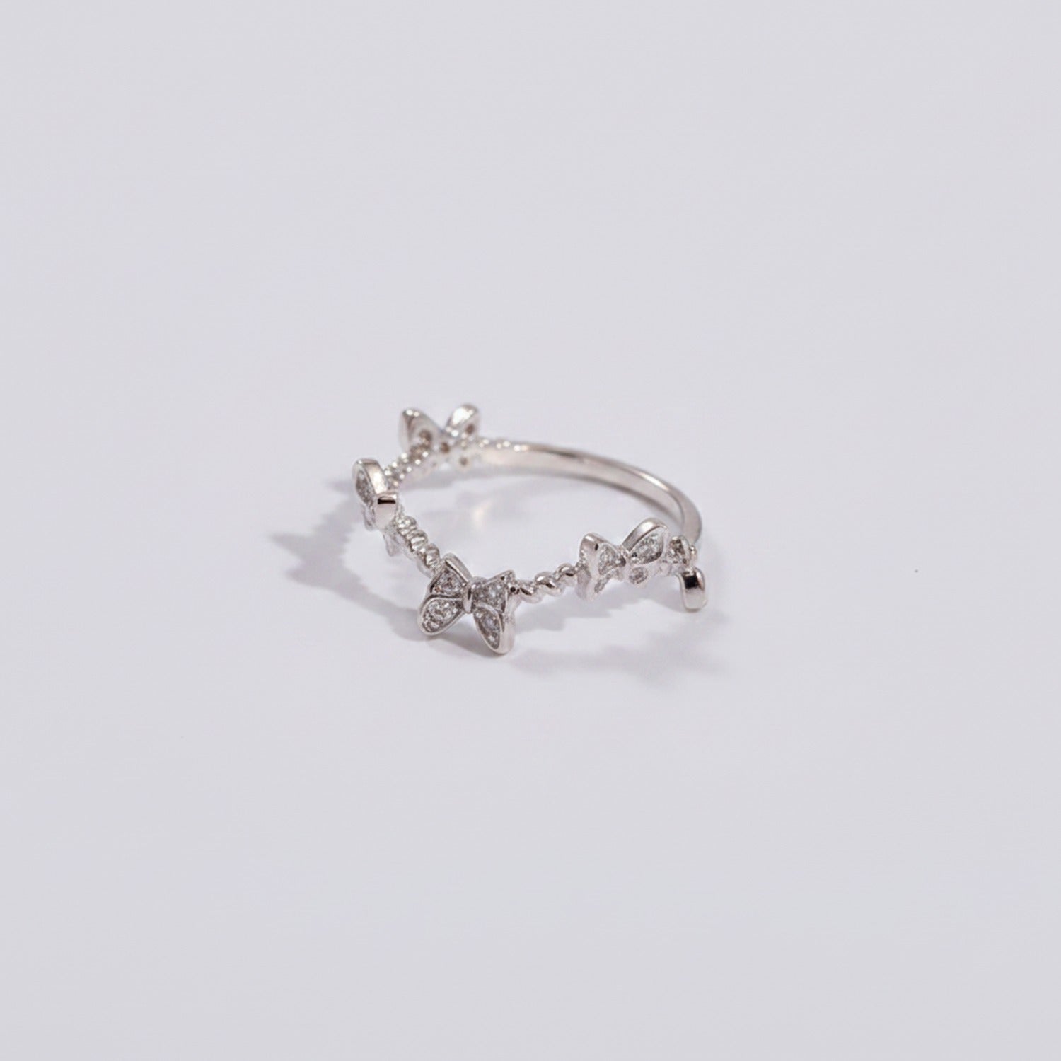 Butterfly Charm Rhinestone Silver Ring Set