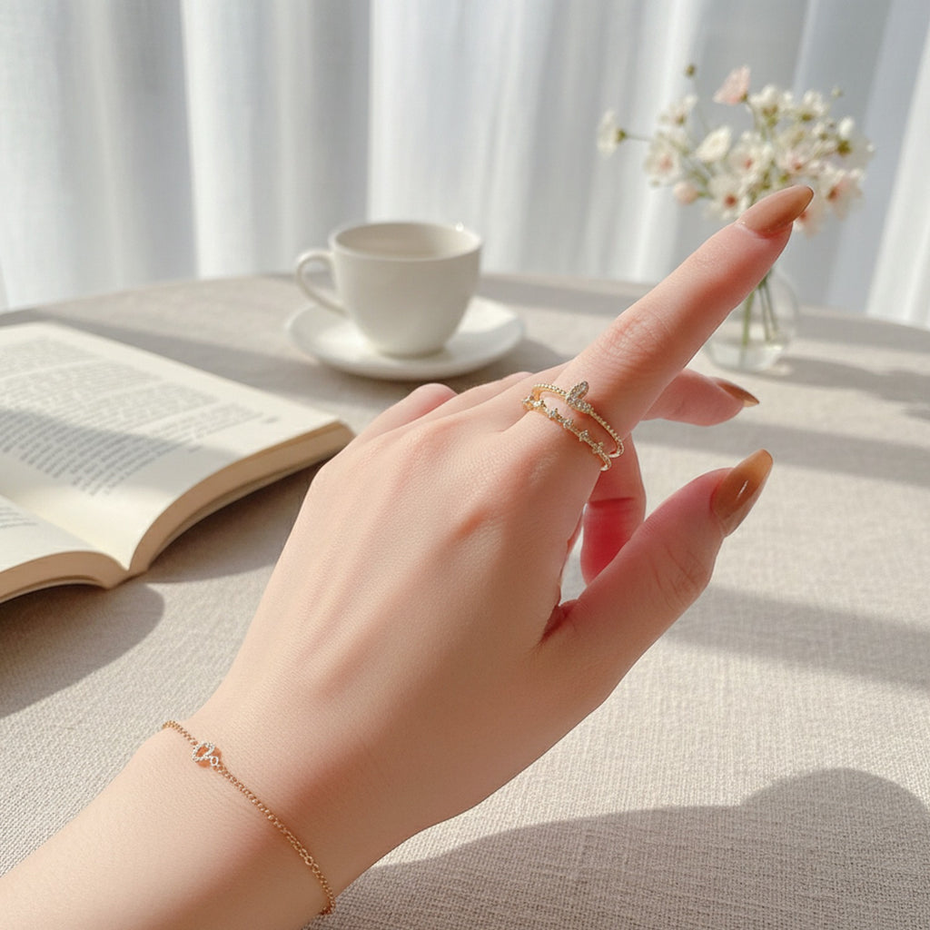 Gold Rhinestone Snake Ring Set – jewelry (view 3)