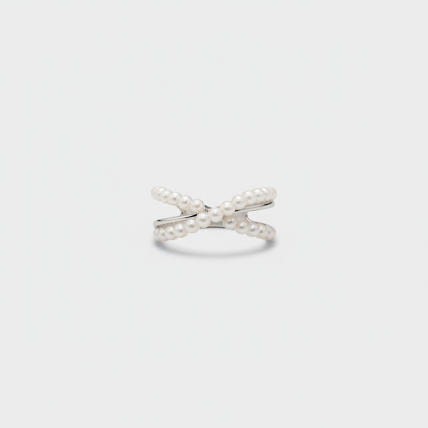 Pearl Bow Ring Silver Statement Set