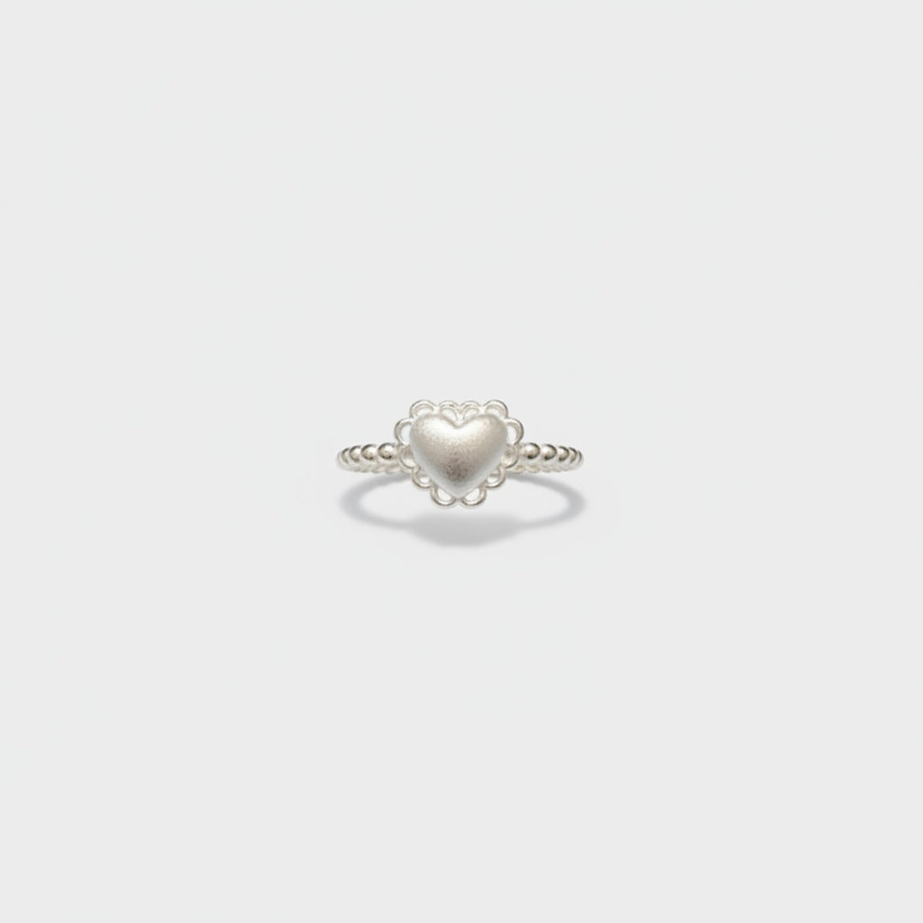 Silver Heart Ring With Scalloped Frame