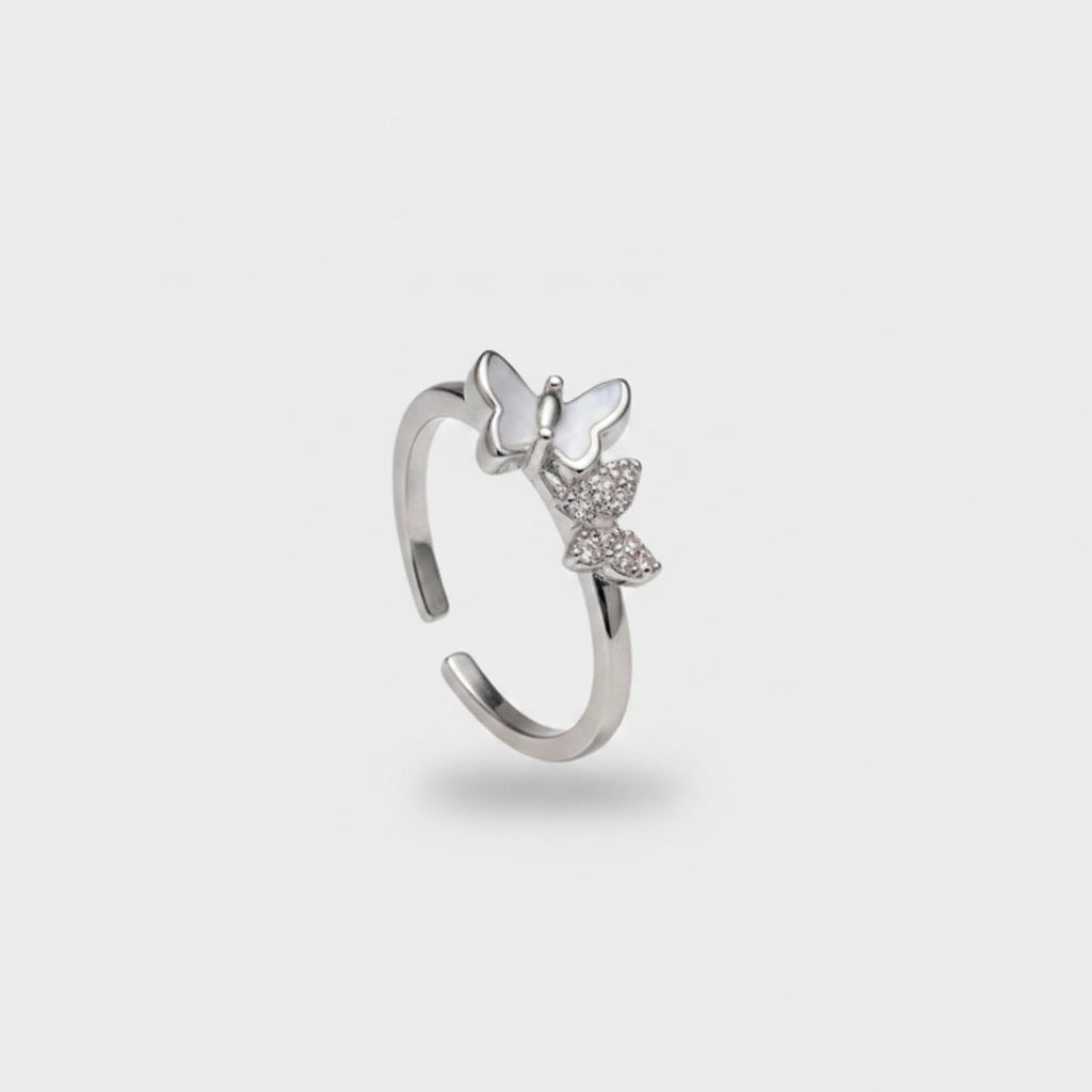 Butterfly Rhinestone Open Ring Silver