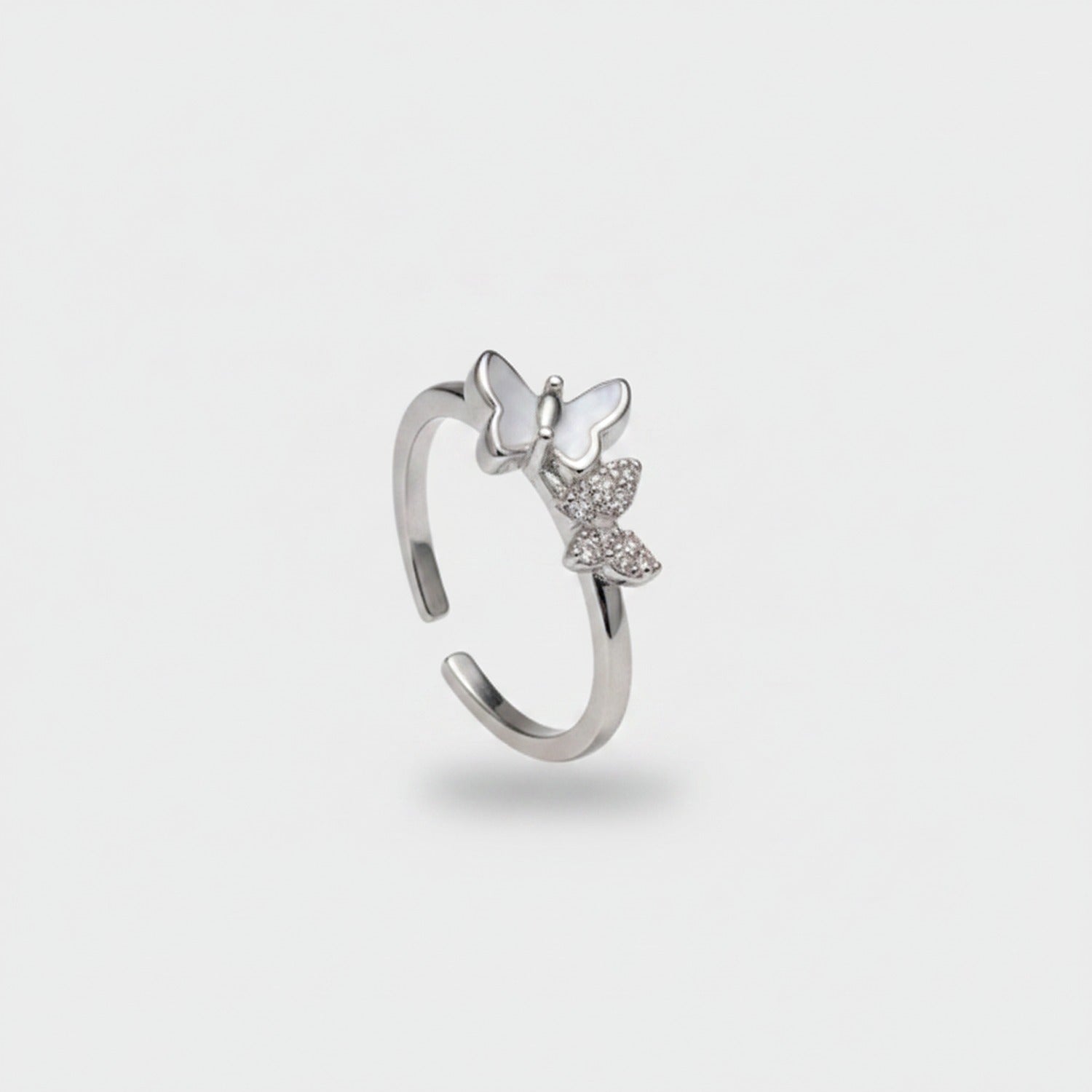 Butterfly Rhinestone Open Ring Silver
