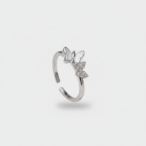Butterfly Rhinestone Open Ring Silver – jewelry (view 1)