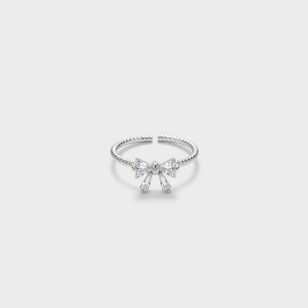 Silver Bow Ring With Cubic Zirconia Stones