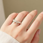 Pearl Beaded Ring With Silver Bow Charm