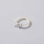Pearl Beaded Ring With Silver Bow Charm – jewelry (view 1)