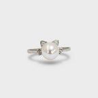 Pearl Cat Ear Ring with Rhinestone Details