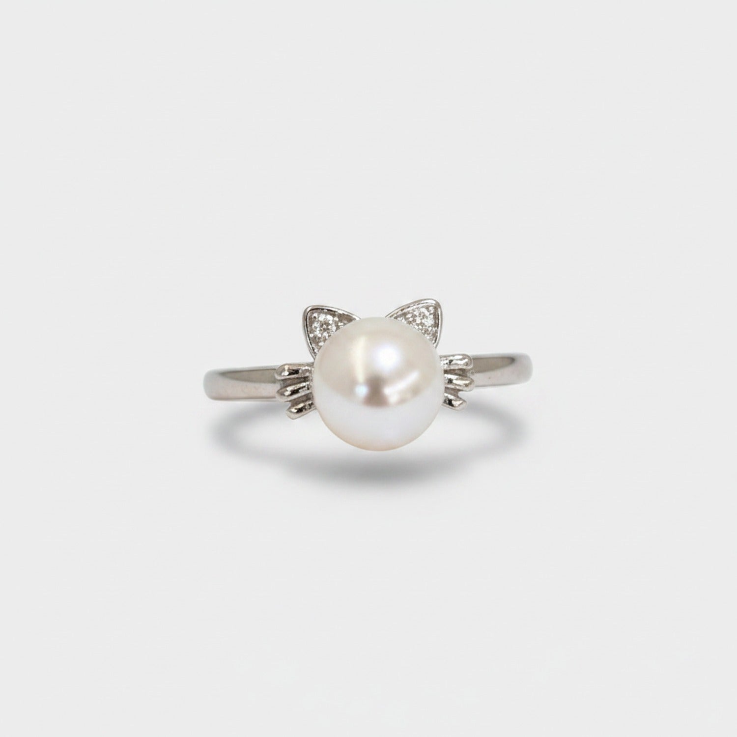Pearl Cat Ear Ring with Rhinestone Details